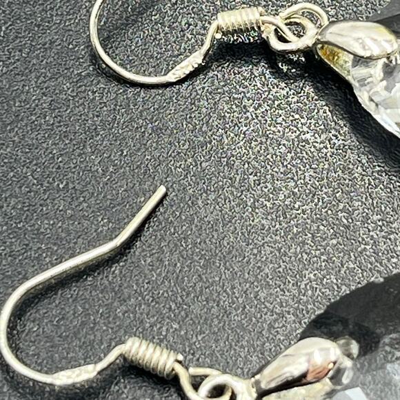 Sterling Silver 925 Clear Crystal Dangle Drop Earrings - Picture 7 of 9